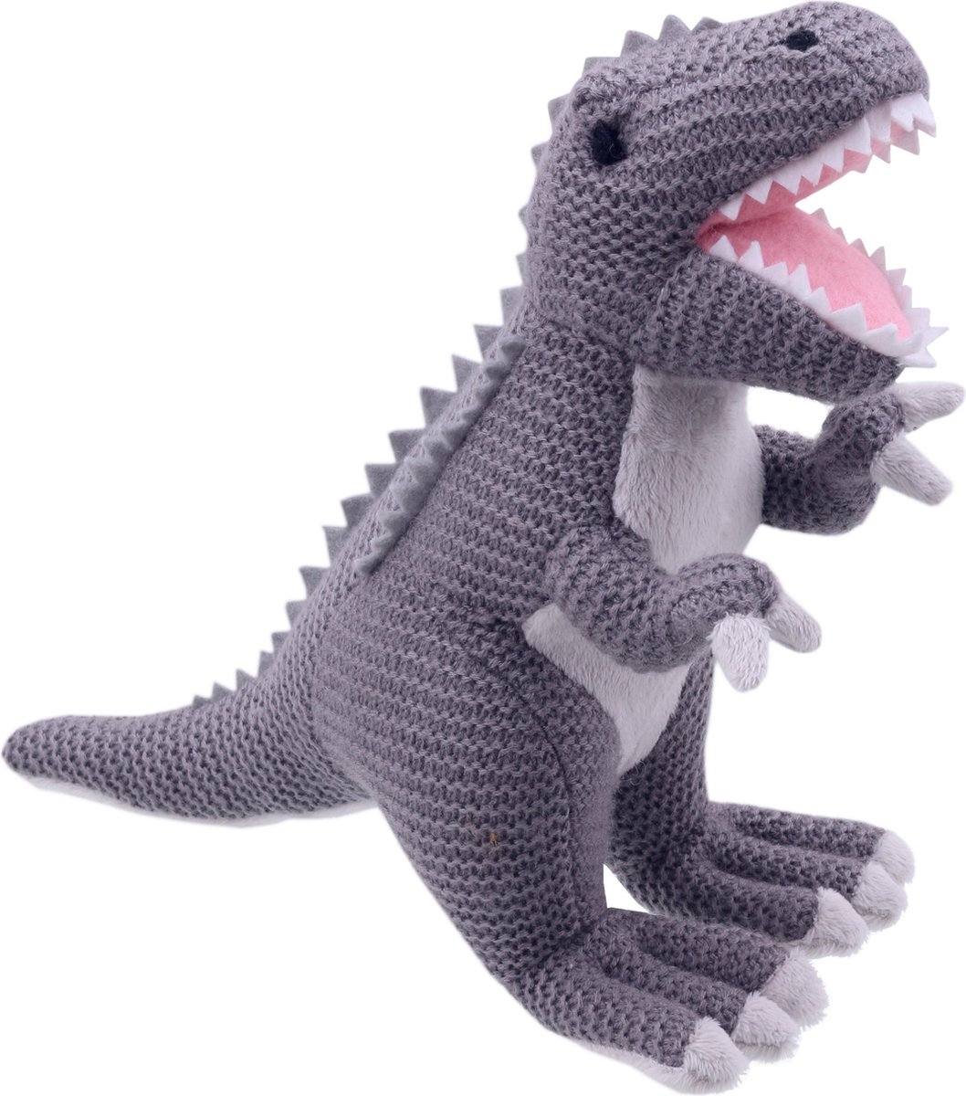 Wilberry | Knitted | Dinosaurus T-Rex + Felicitatiekaart | Lief, stoer en aparte knuffels | Kwaliteitsproduct